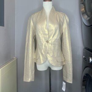 Krizia Metallic Gold Linen Jacket NWT Sz 42 Gorgeous One of a Kind